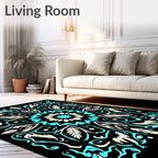 Abstract Teal Cream Mandala Design Rug