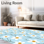 Delicate White Yellow Floral Pattern Rug
