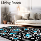 Intricate Teal White Floral Pattern Rug
