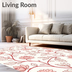 Floral Vine Patterned Red and Ivory Rug