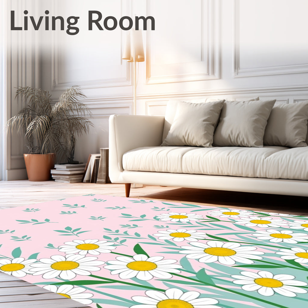 Daisies with Green Leaves Pattern Rug