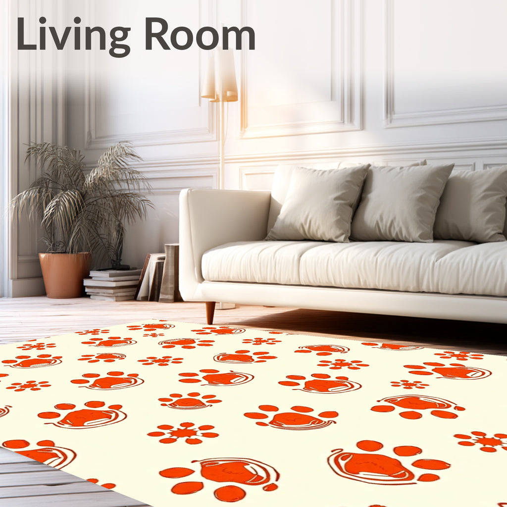 Orange Paw Print Graphic Pattern Rug