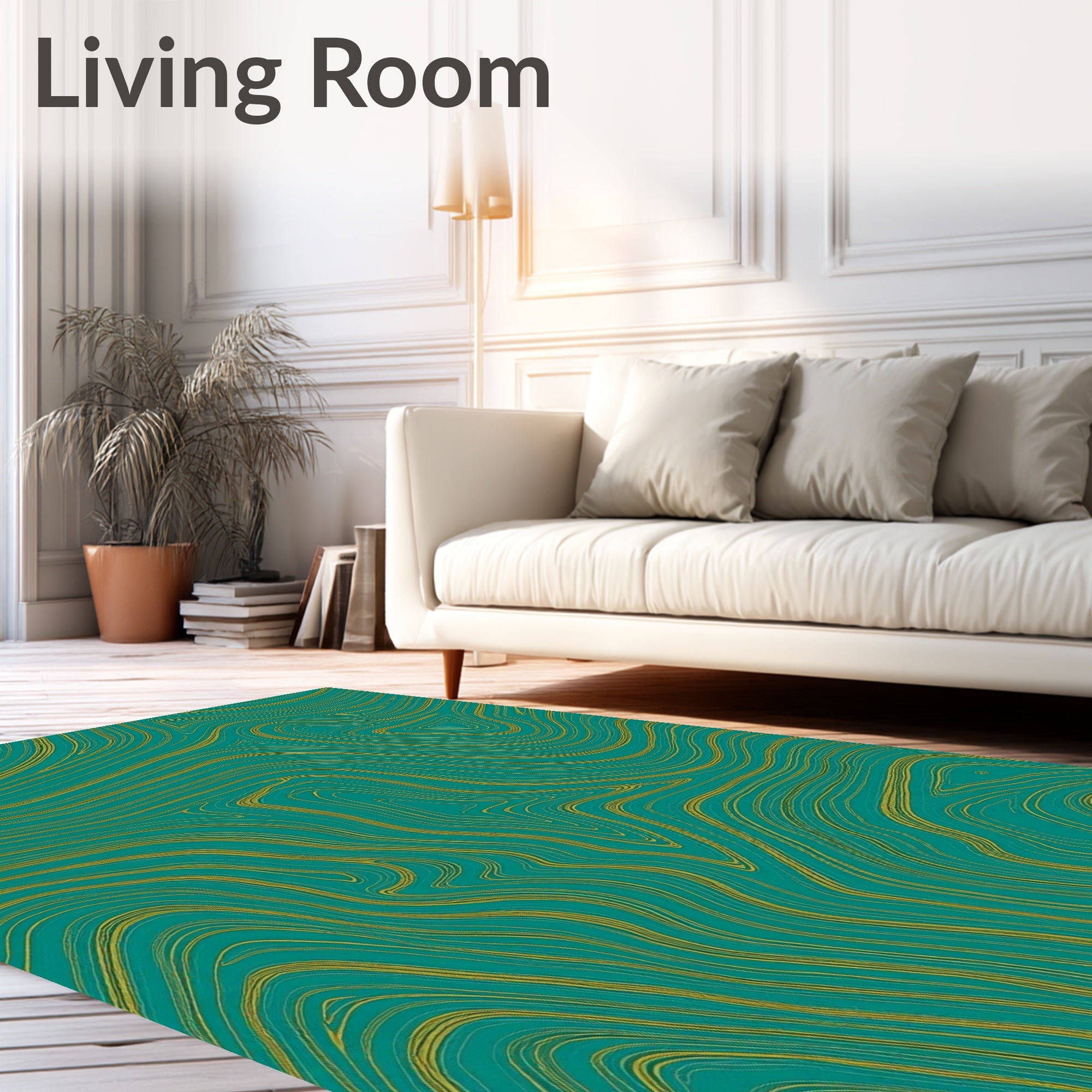 Abstract Teal Gold Swirl Rug