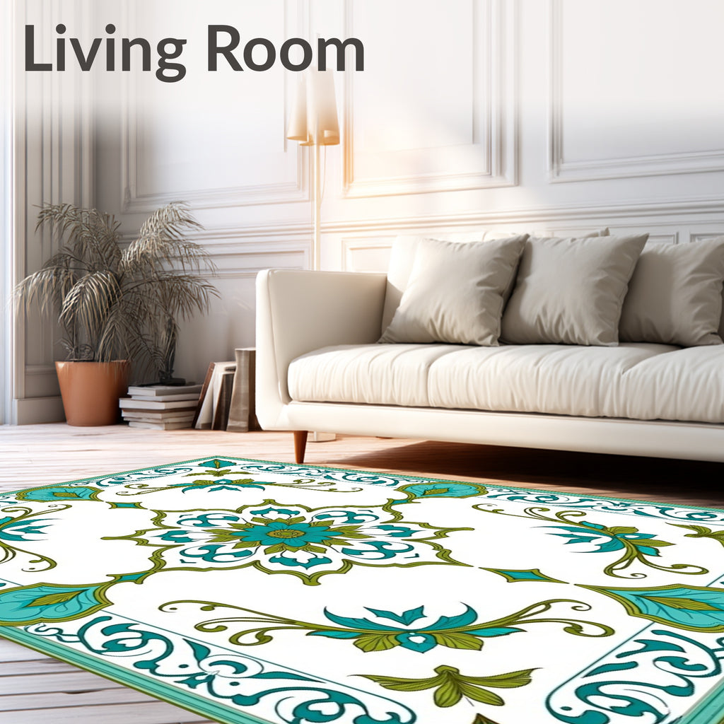 Emerald Teal Floral Intricate Design Rug
