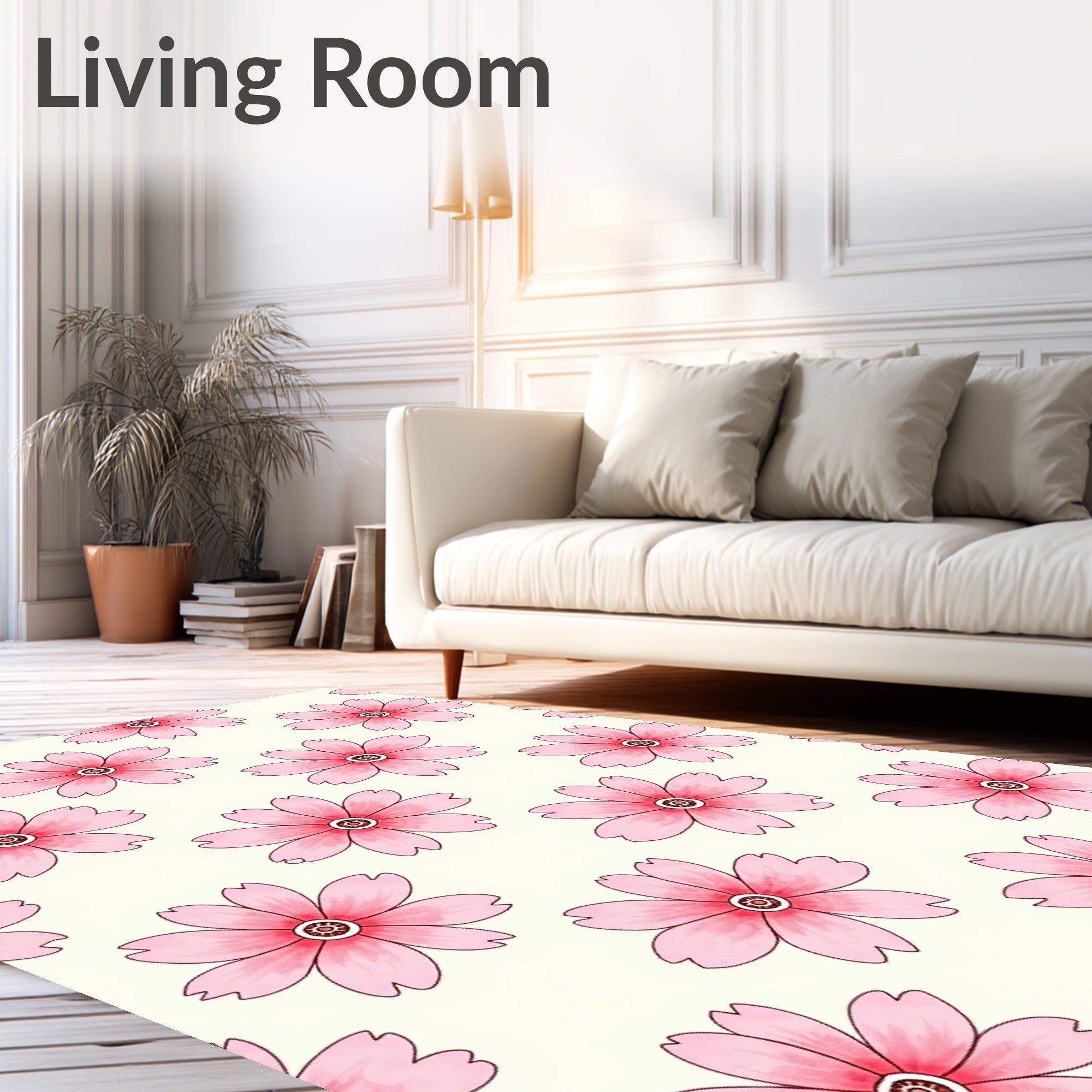 Pink Floral Print Pattern Design Rug