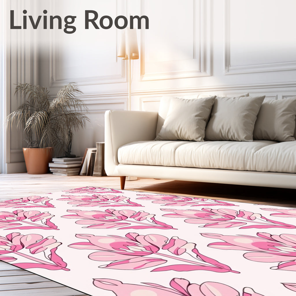 Artistic Pink Floral Damask Pattern Rug