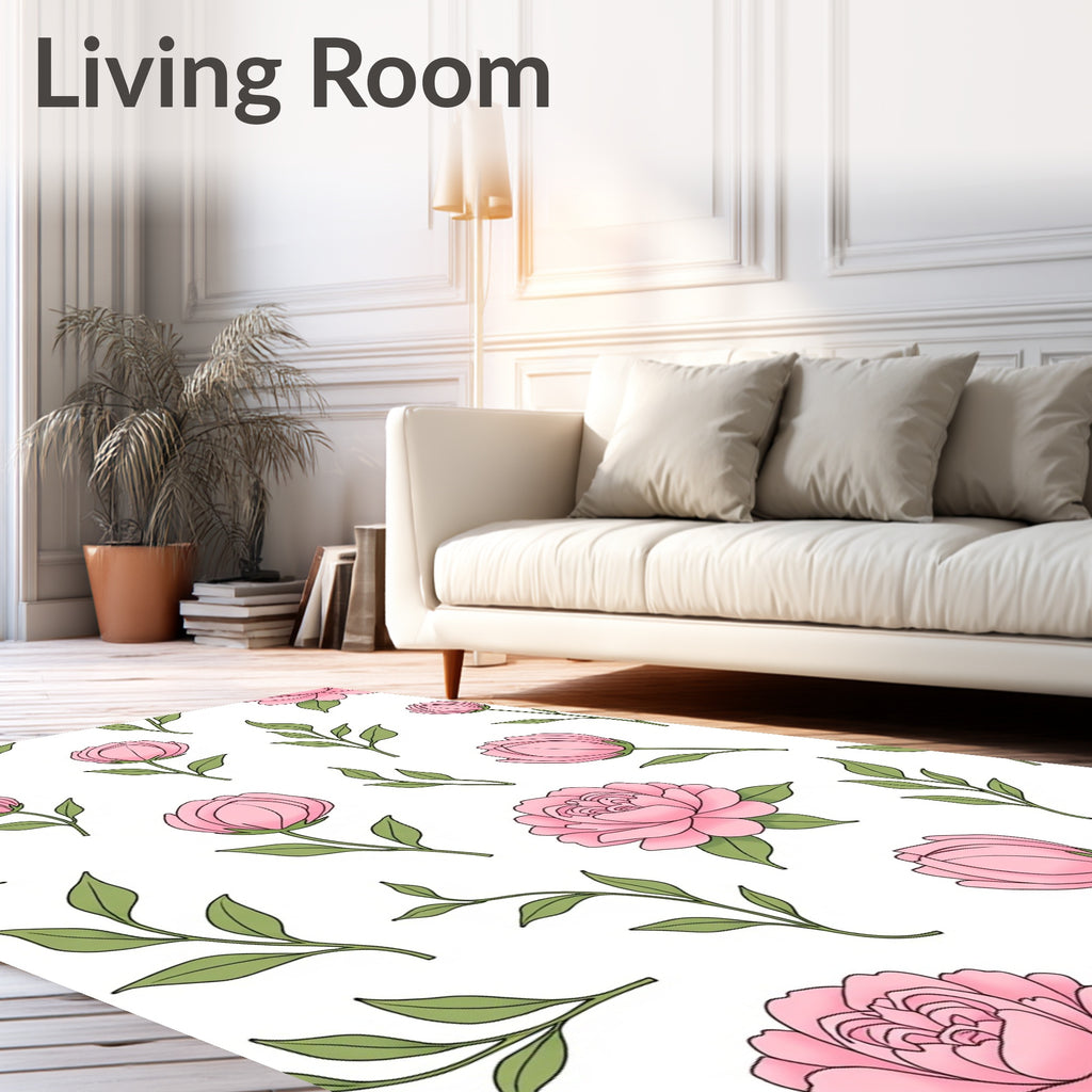 Pink Floral Branches Pattern Rug