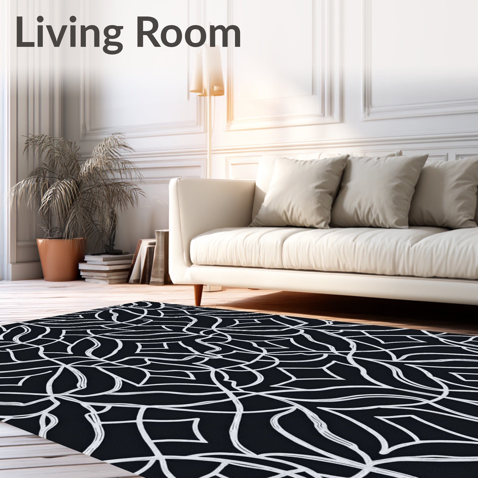 Monochromatic Floral Arabesque Pattern Rug