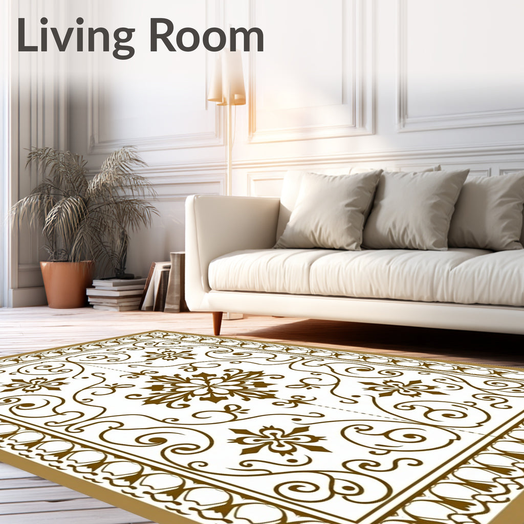 Classic Brown Floral Scroll Pattern Rug
