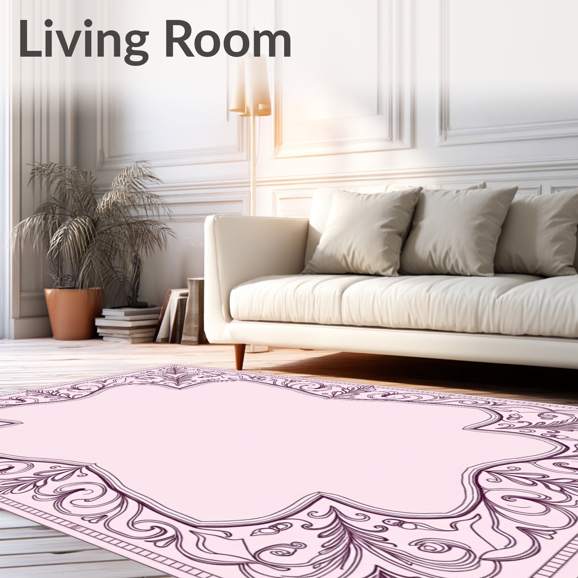 Ornate Floral Scrollwork Border Design Rug