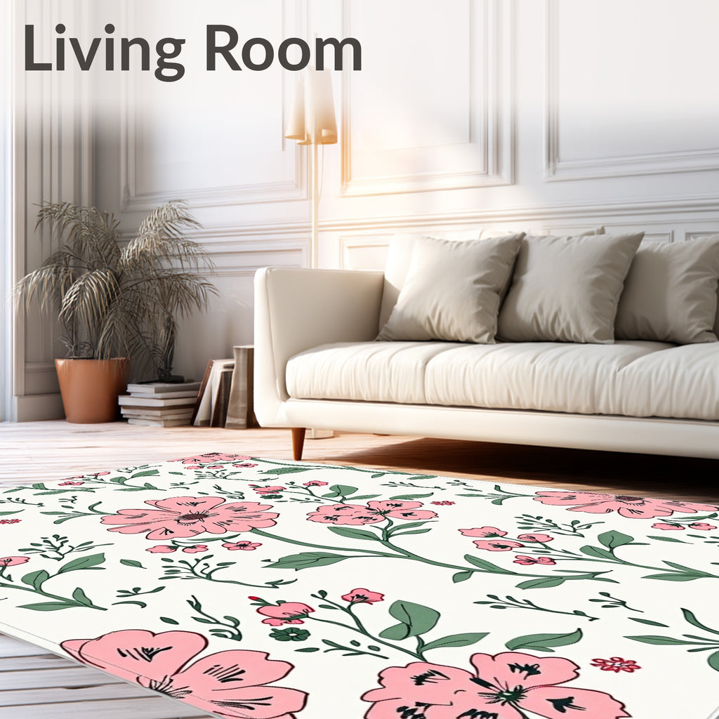 Sweet Pink Floral Botanical Motif Rug