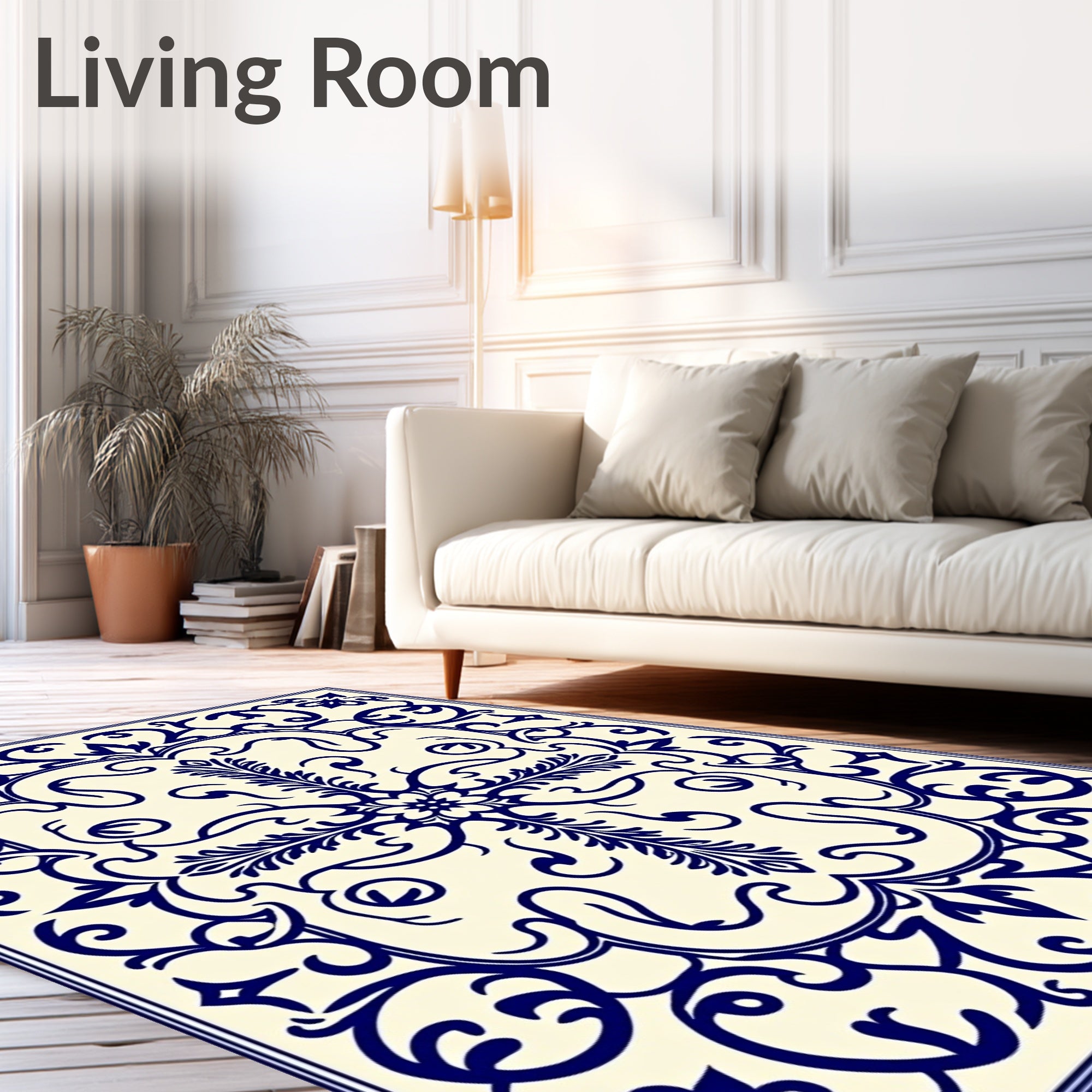Elegant Blue Floral Medallion Pattern Rug