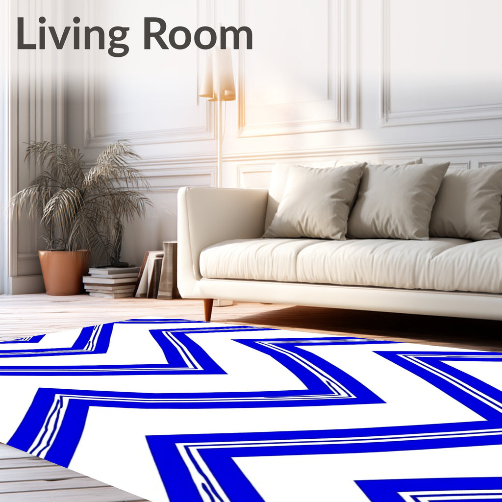 Bold Blue White Zag Pattern Rug