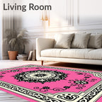 Floral Mandala Geometric Border Rug