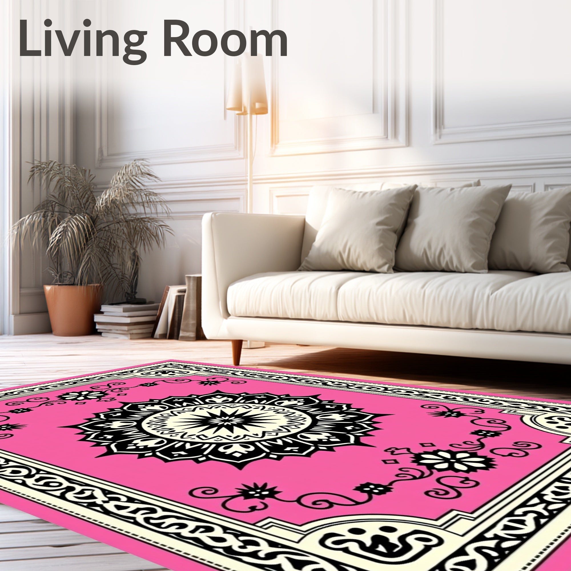 Floral Mandala Geometric Border Rug