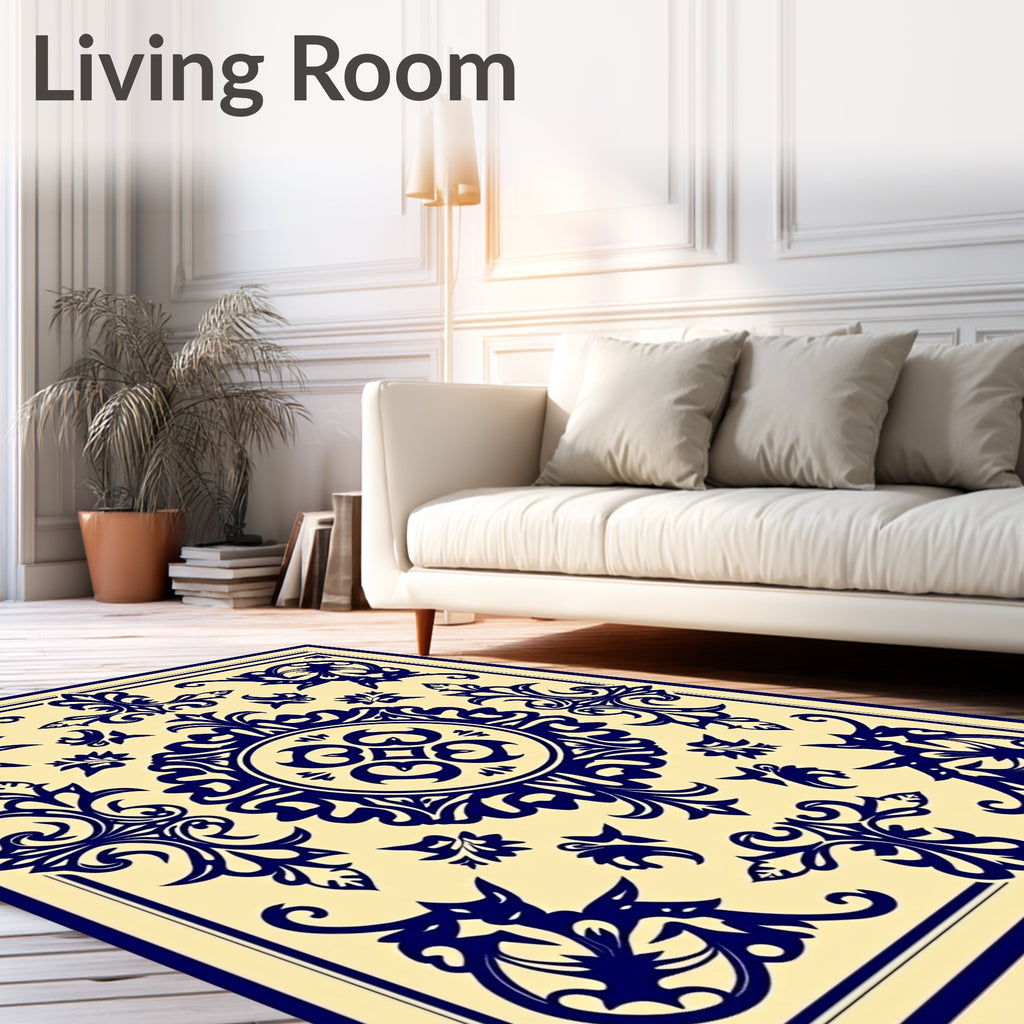 Classic Blue Floral Mandala Design Rug