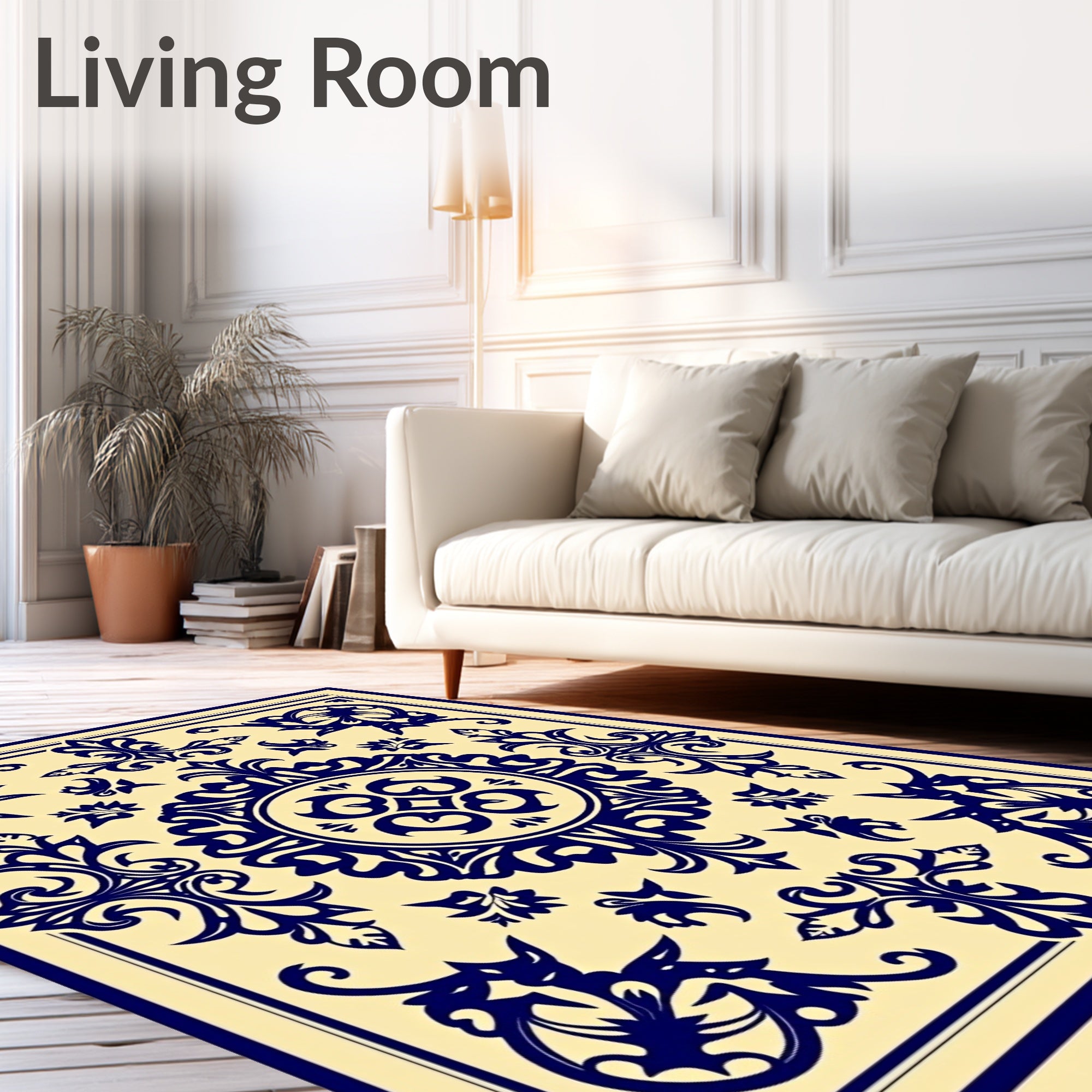 Classic Blue Floral Mandala Design Rug