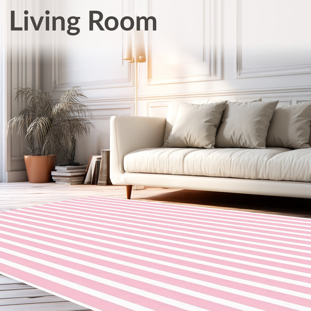 Pink White Vertical Stripes Rug