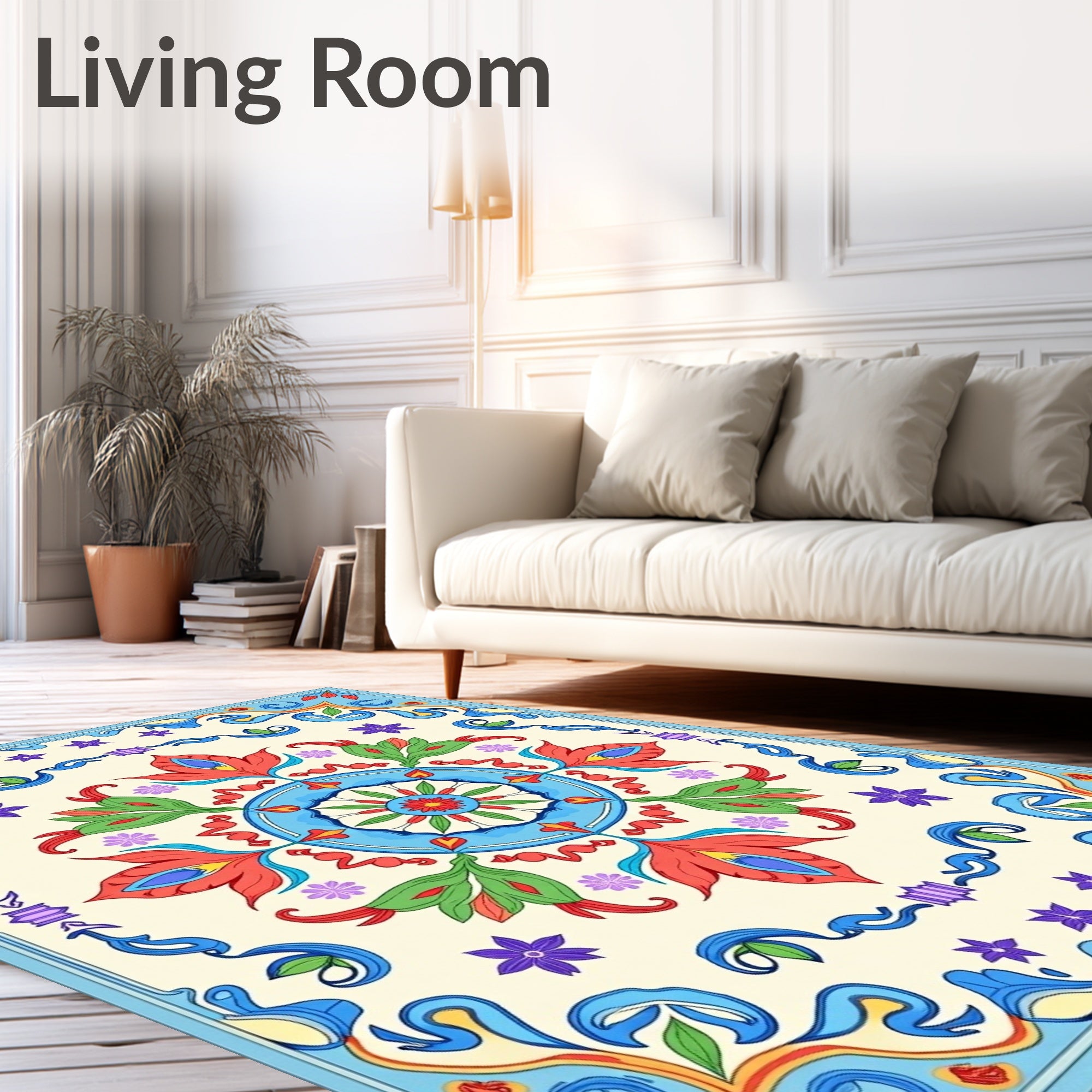 Vibrant Floral Medallion Pattern Rug
