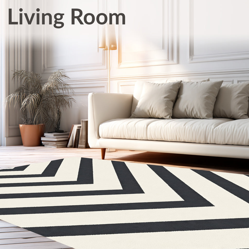 Dark Gray White Chevron Pattern Rug