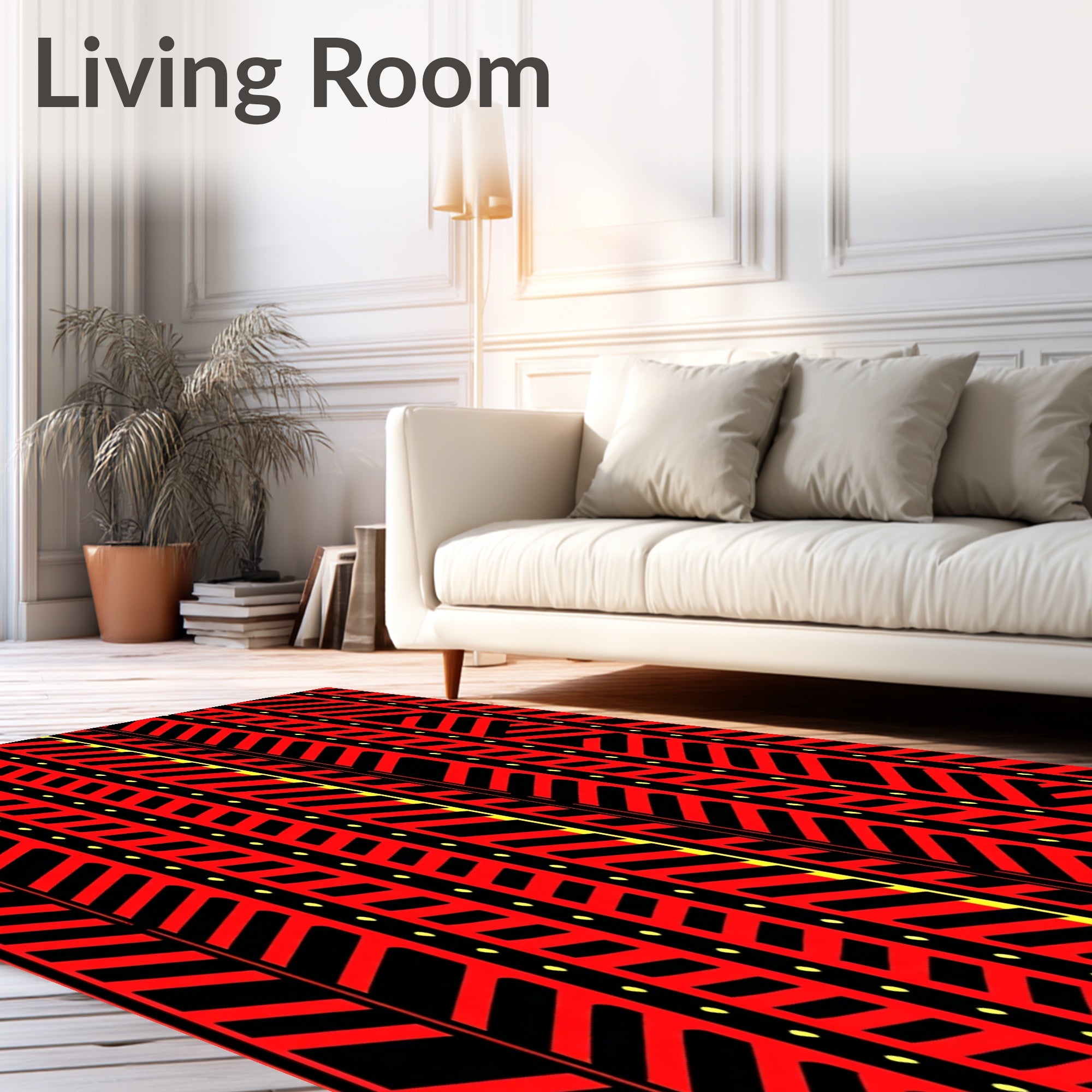 Bold Red Black Geometric Stripe Rug