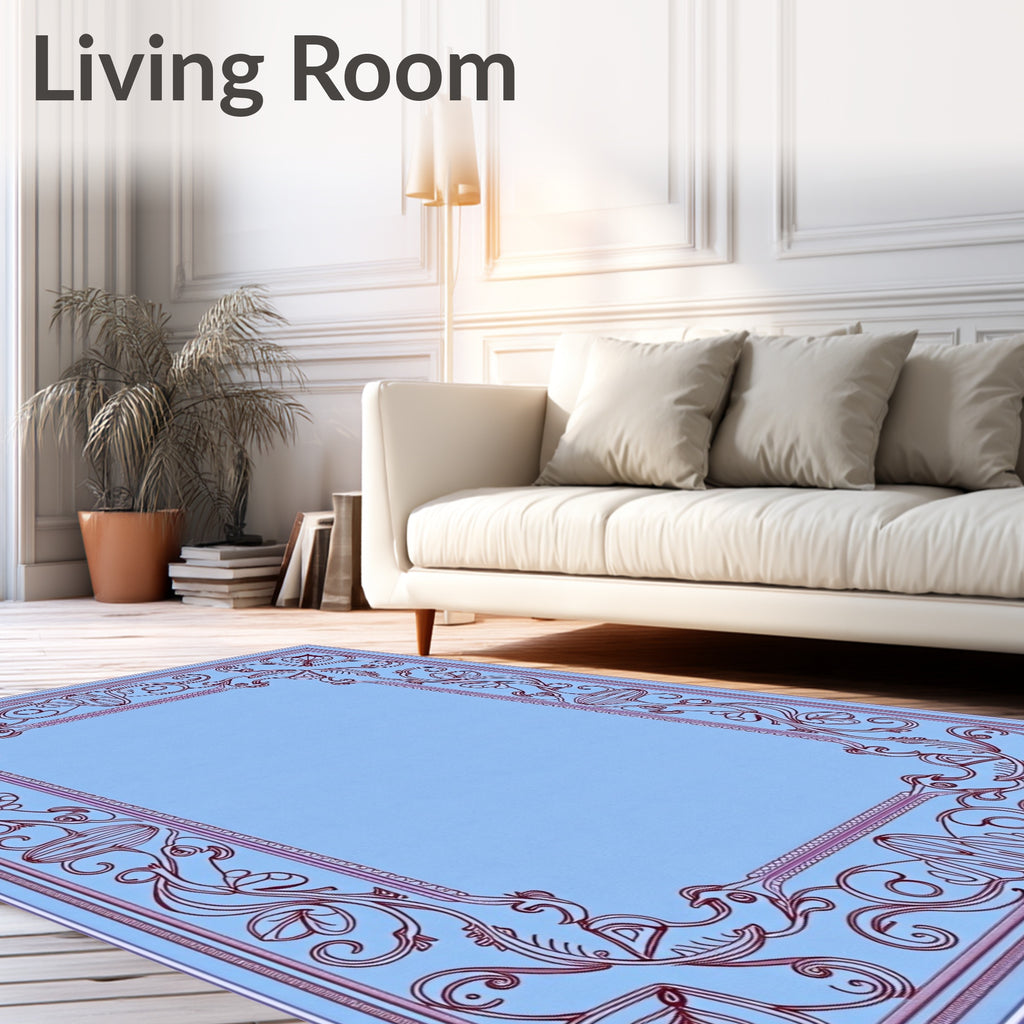Elegant Scrollwork Floral Border Design Rug