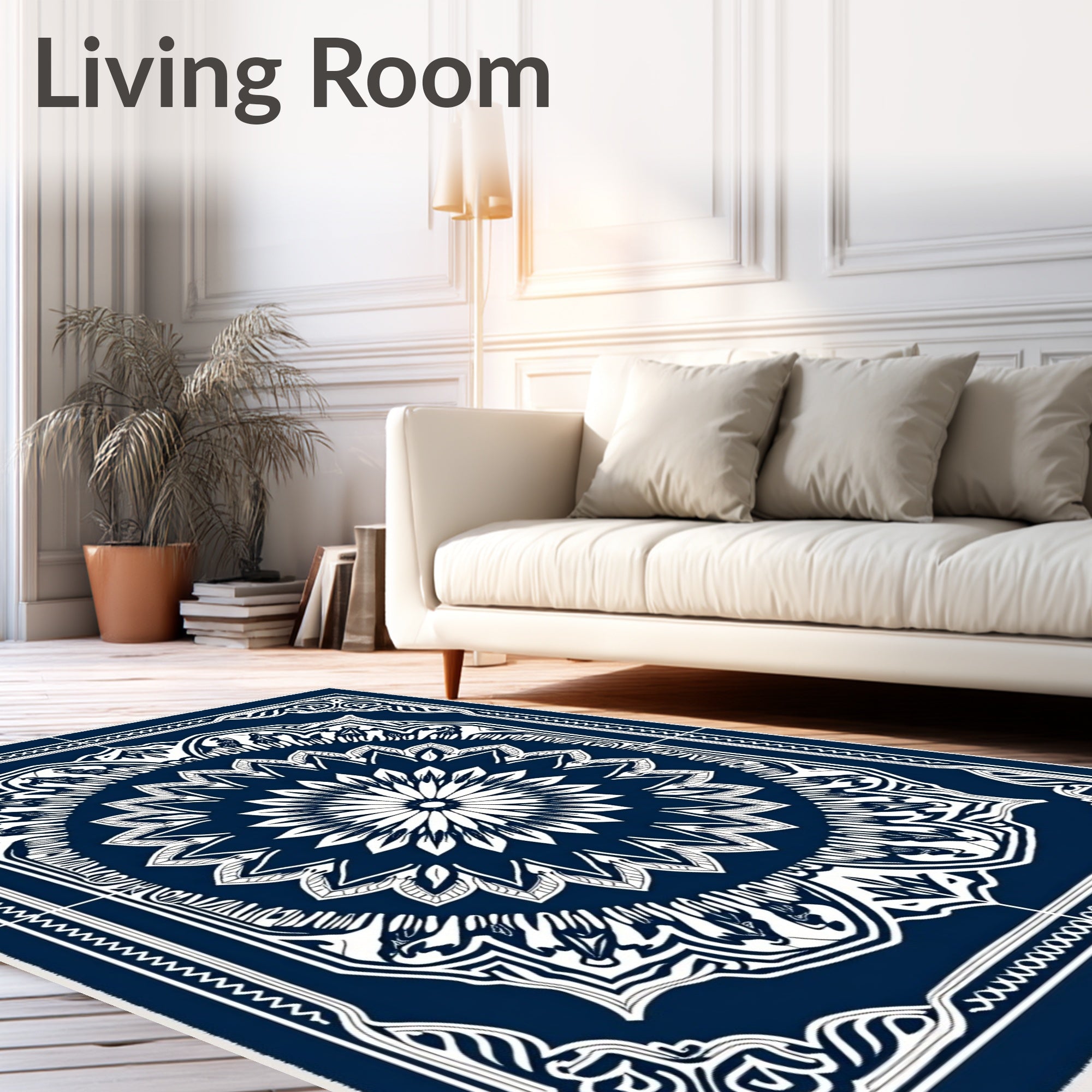 Deep Blue White Intricate Mandala Pattern Rug