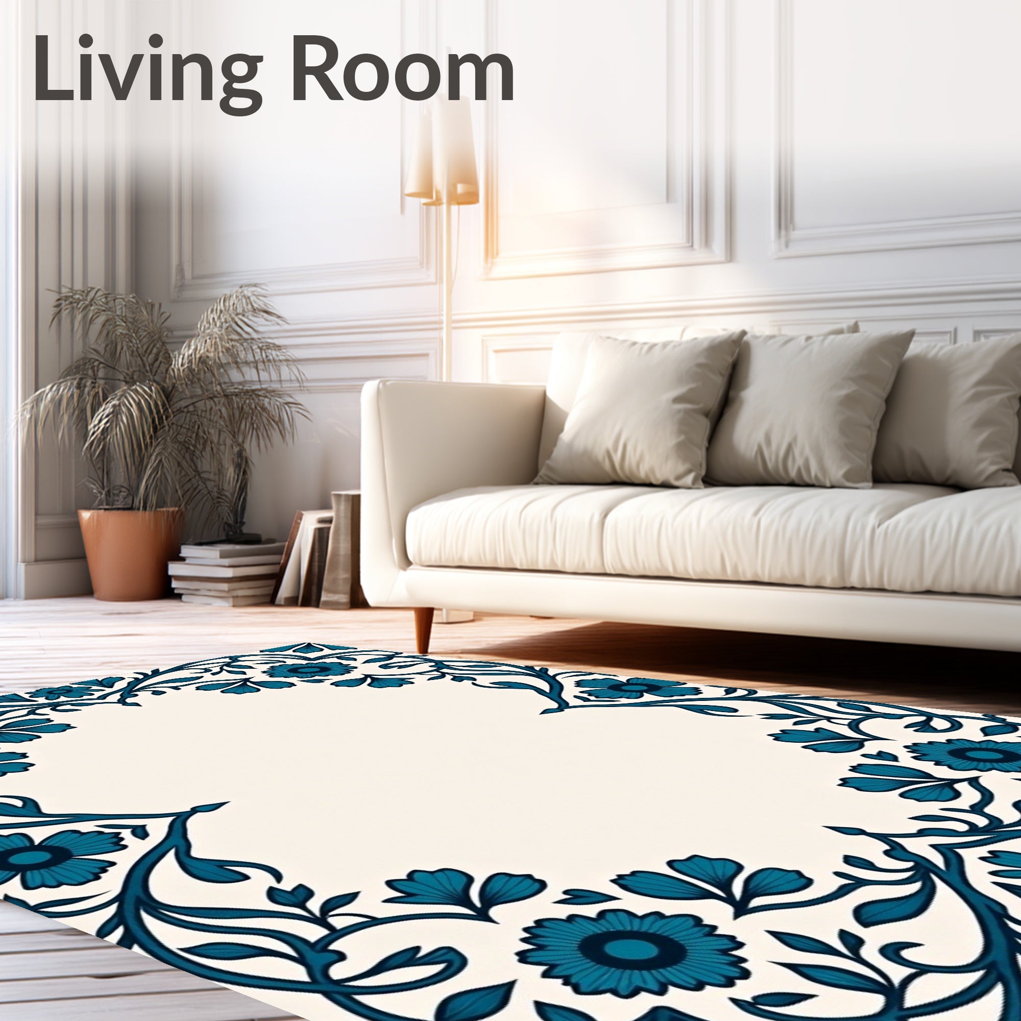 Teal Floral Vine Pattern Rug