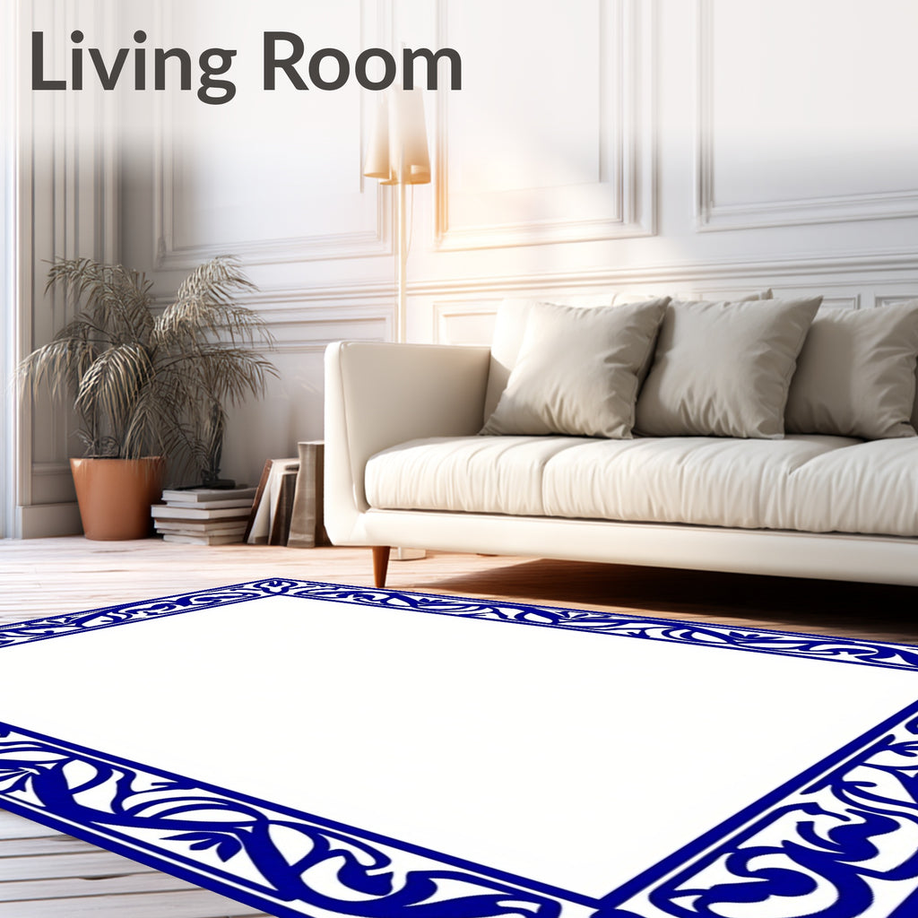 Elegant Blue Flourish Border Design Rug