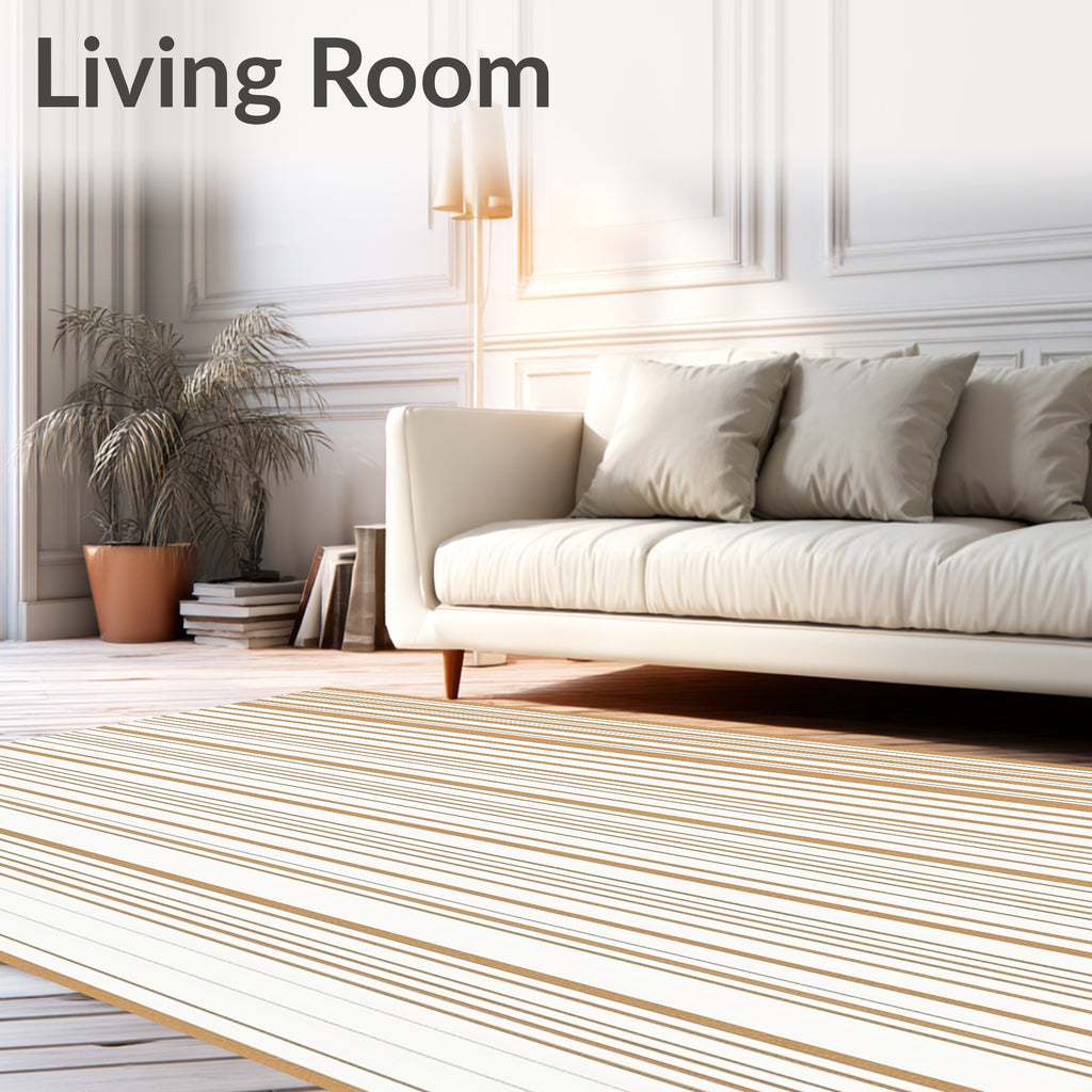 Vertical Stripe Gold Beige Pattern Rug
