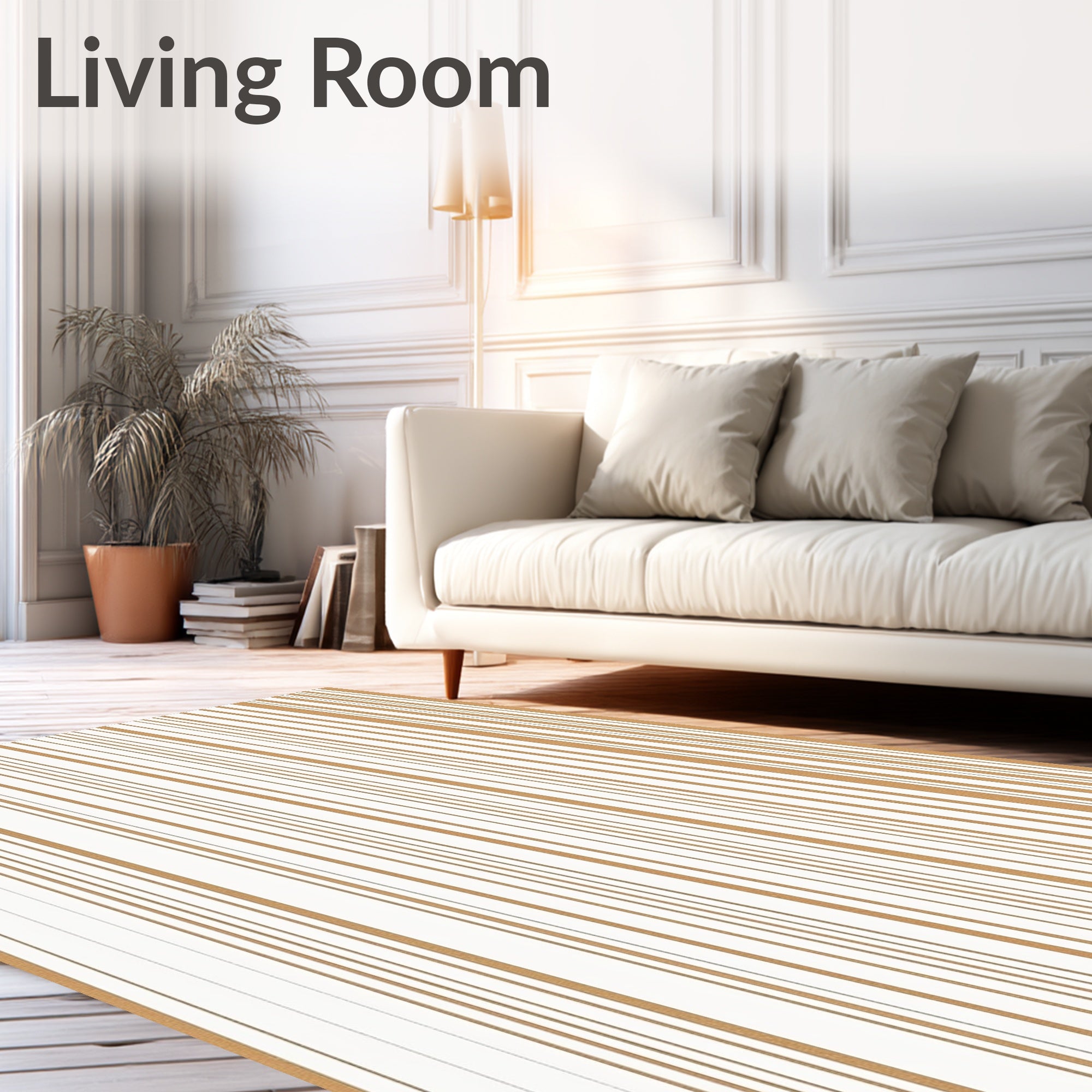 Vertical Stripe Gold Beige Pattern Rug