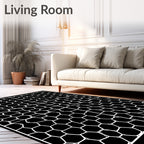 Black White Distorted Hexagon Pattern Rug