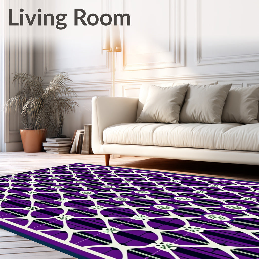 Geometric Lattice Pattern With Purple Accents Rug