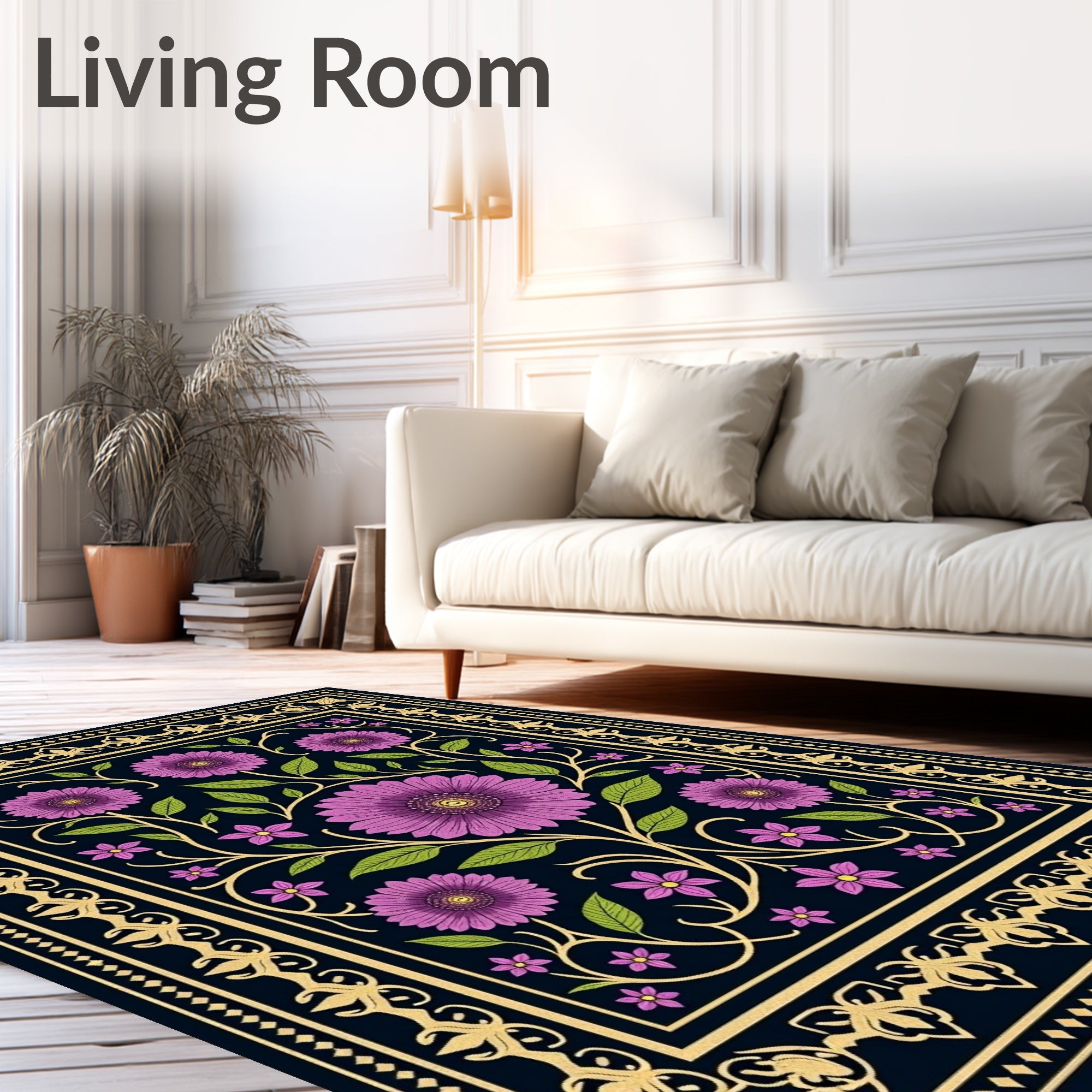 Vibrant Purple Daisy Floral Pattern Rug