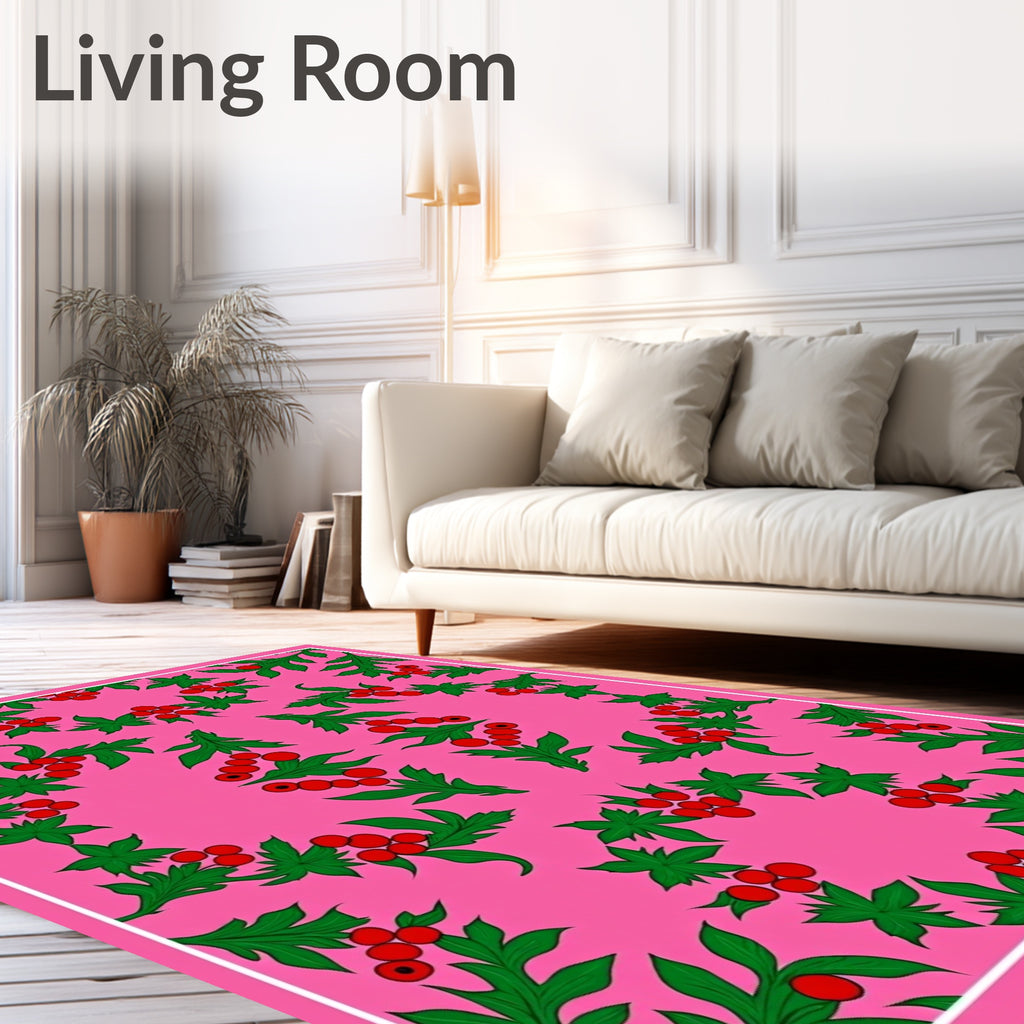 Pink Floral Holly Berry Garland Rug