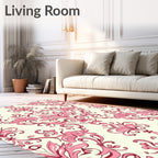 Ornate Damask Pink Floral Design Rug