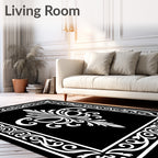 Ornate Black White Floral Swirl Rug