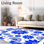 Bold Blue Floral Pattern Design Rug