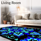 Bold Blue Floral Mandala Pattern Rug