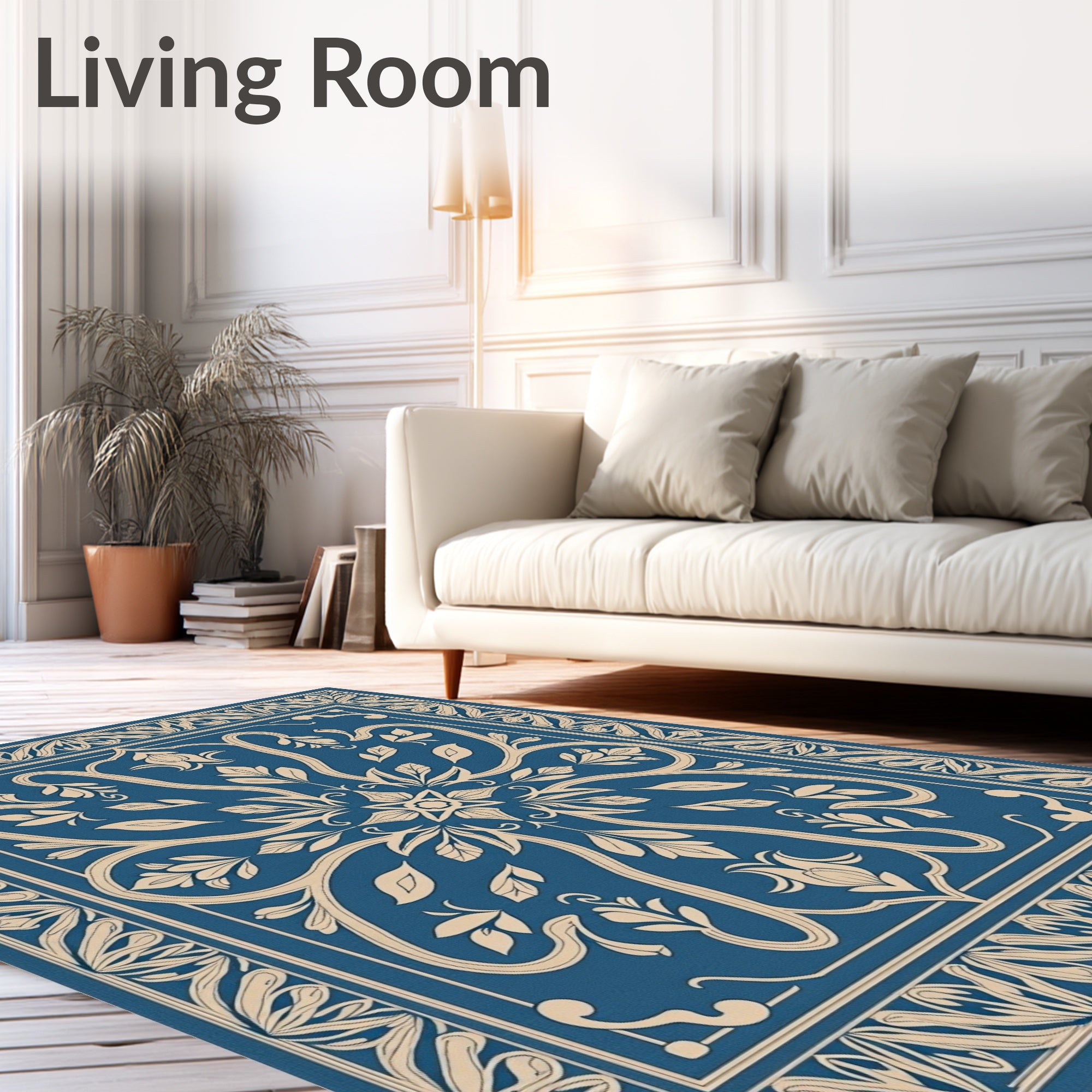 Antique Floral Patterned Blue Rug