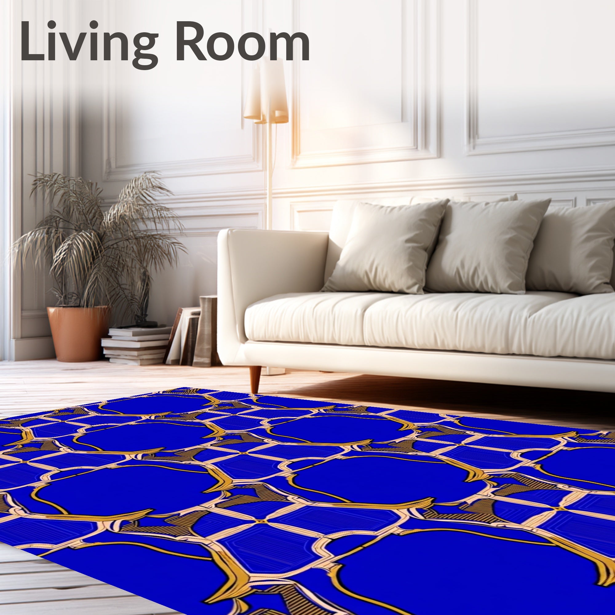 Geometric Art Deco Blue And Gold Rug