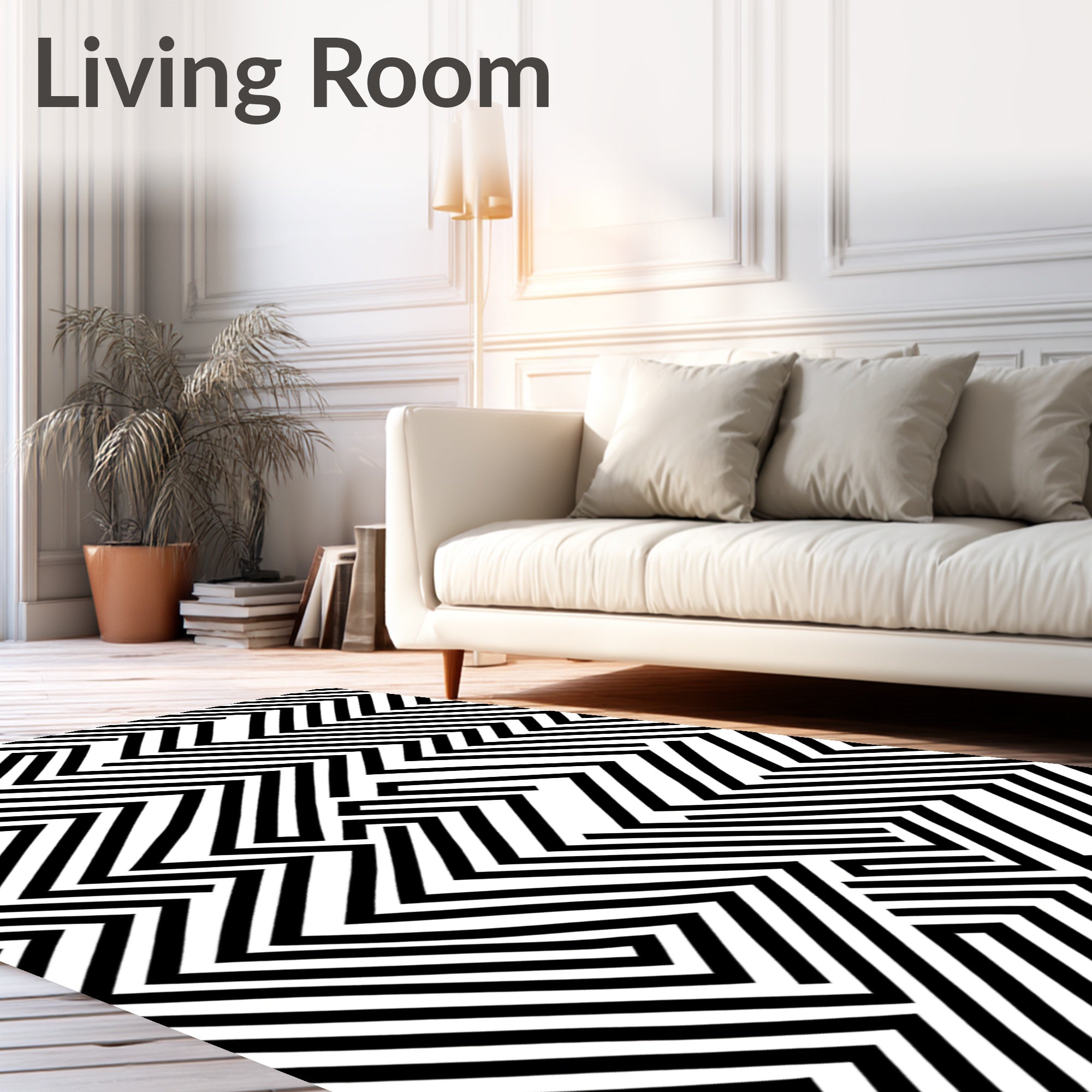 Bold Black And White Geometric Maze Rug
