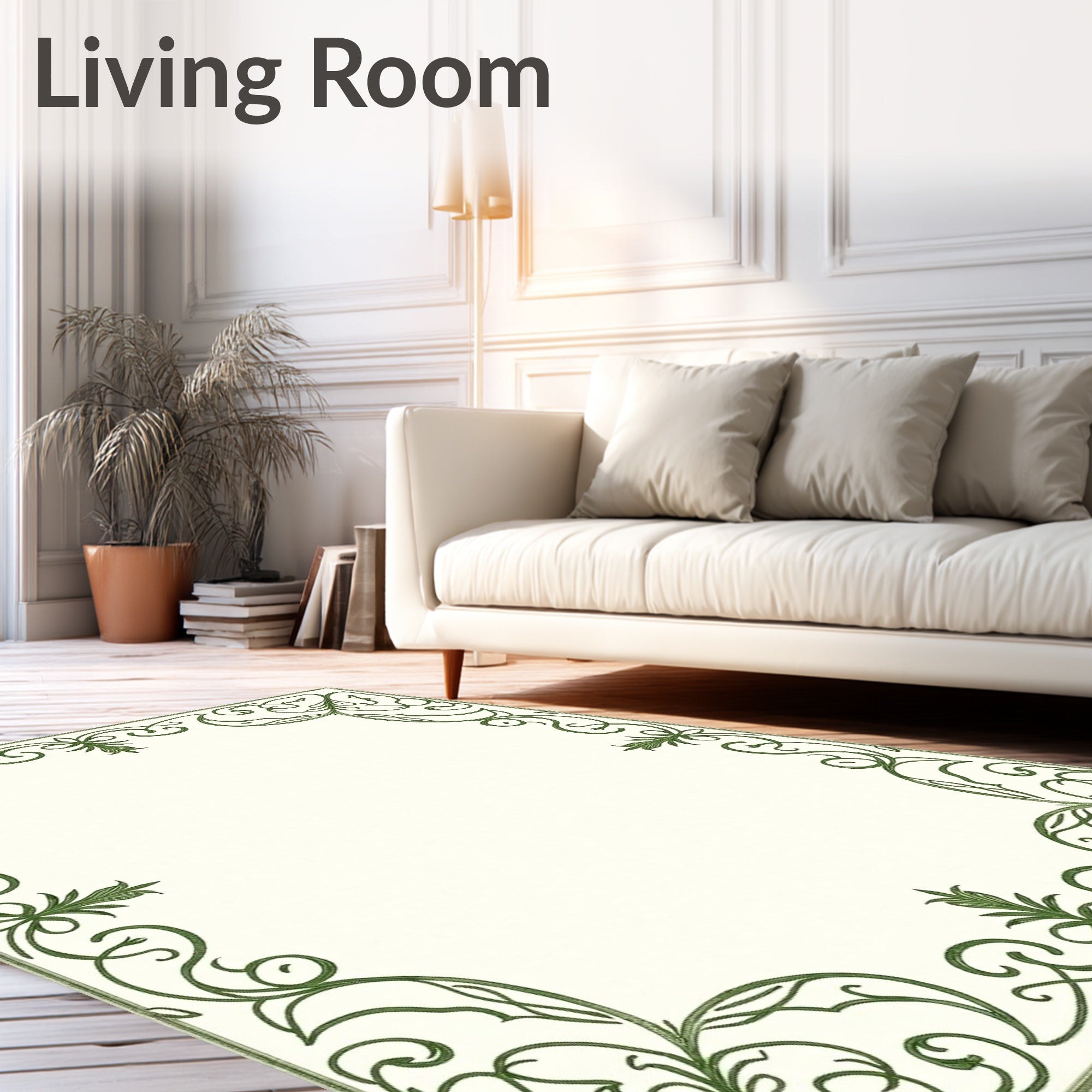 Classic Green Filigree Scroll Border Rug