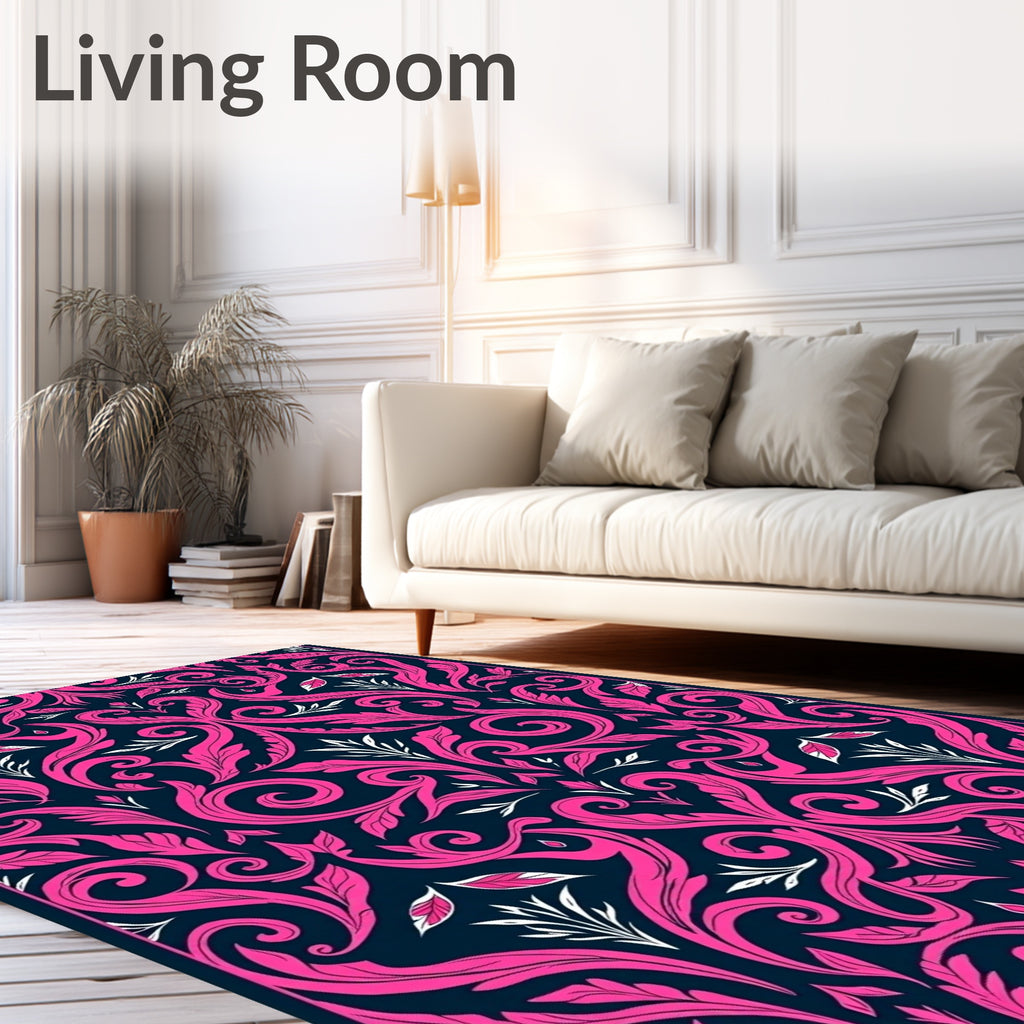 Elegant Pink Floral Swirl Design Rug