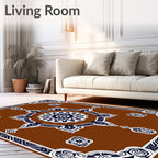Intricate Starburst Brown Blue Ornament Dye Design Rug