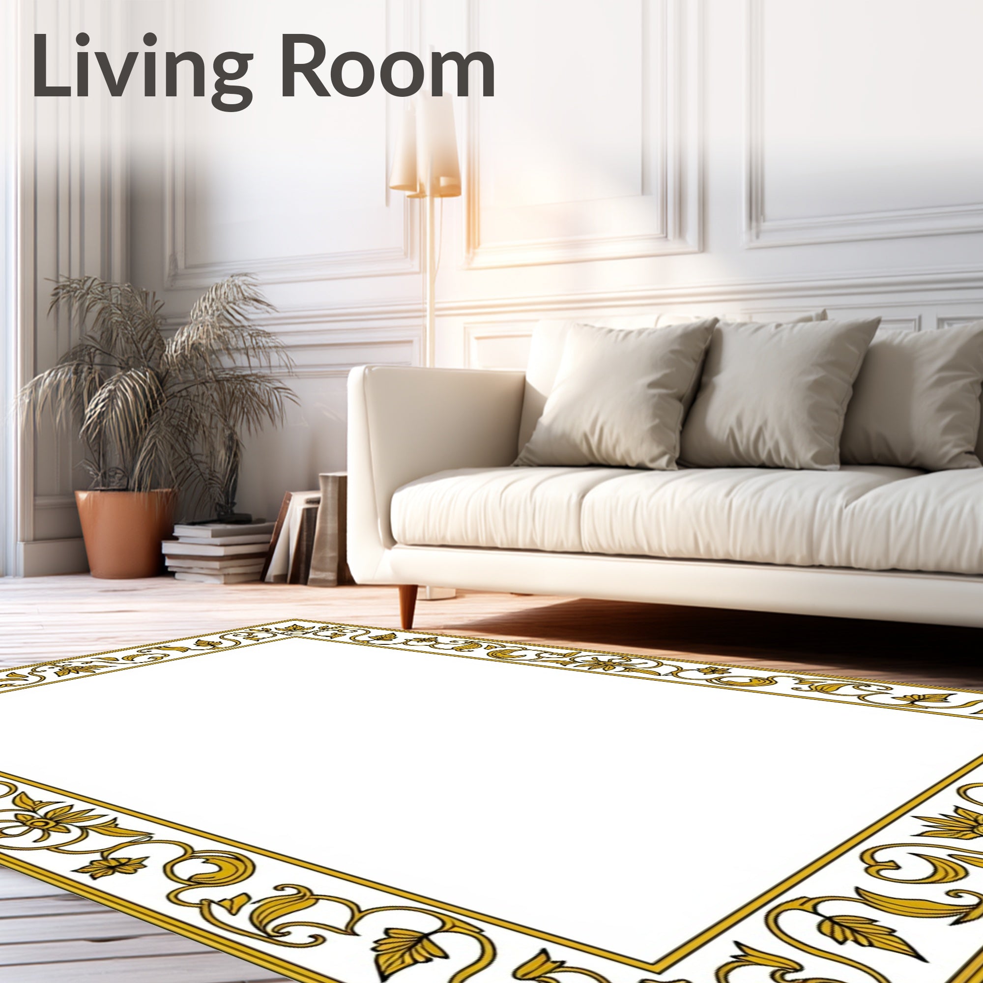 Golden Floral Scroll Border Design Rug