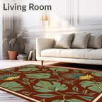 Green Leafy Floral Pattern With Yellow Accents Rug
