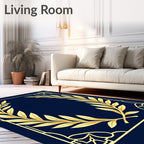 Gold Laurel Wreath Geometric Pattern Rug