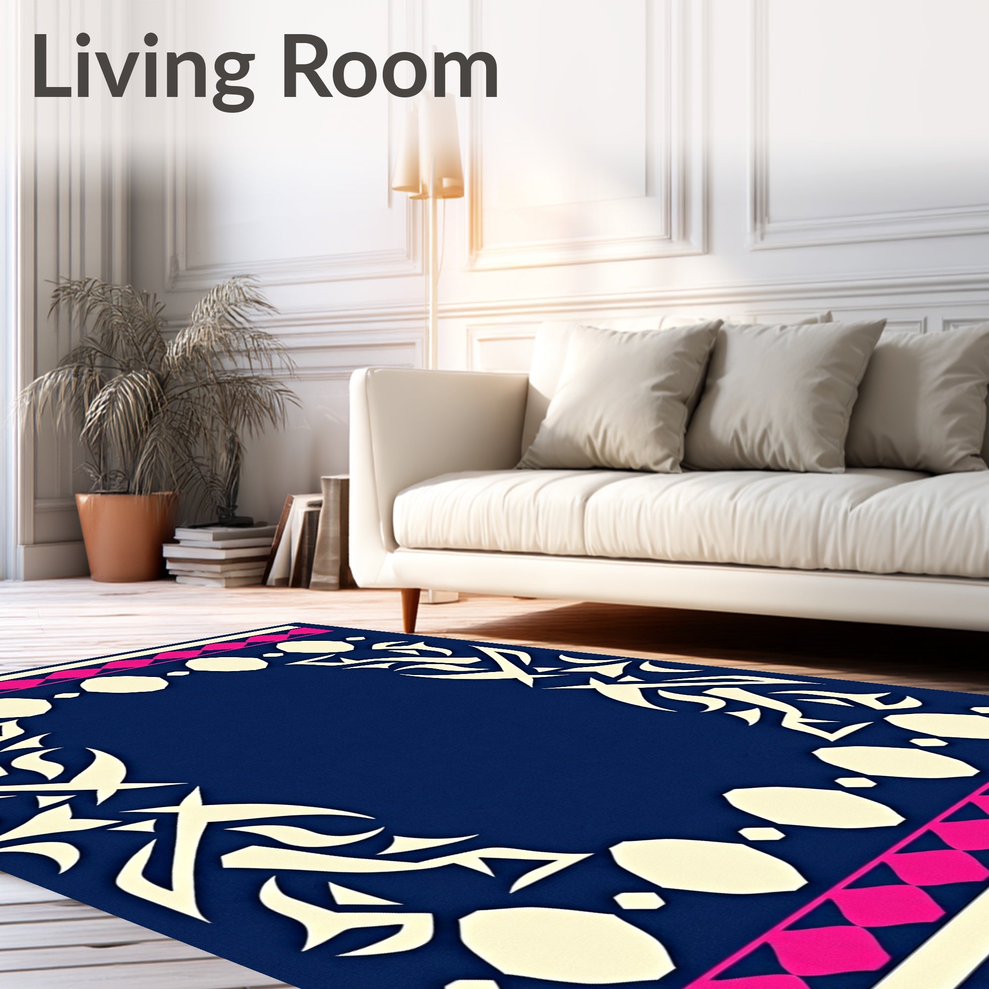 Bold Geometric Ivory Pink Pattern Rug