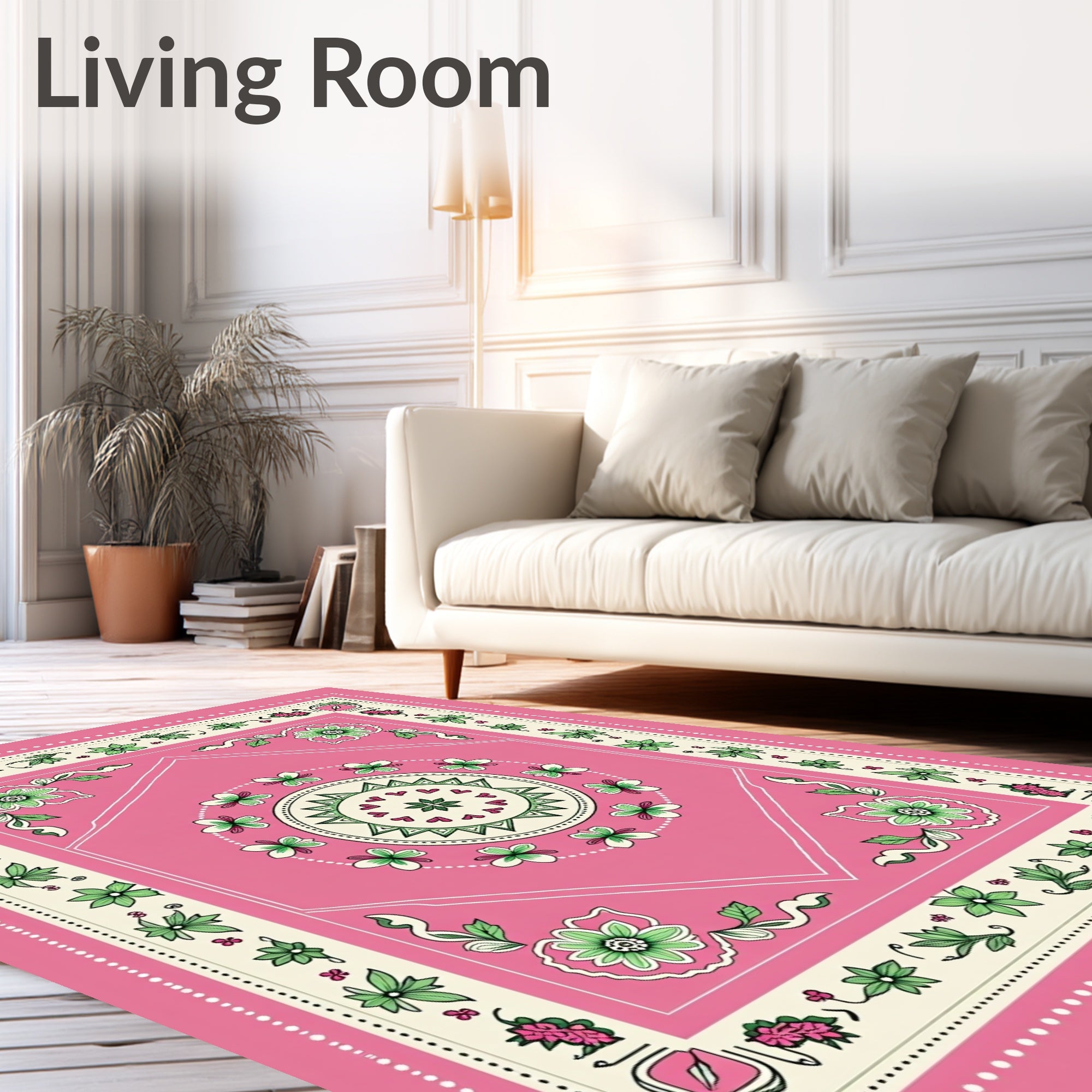 Pink Floral Geometric Design Rug